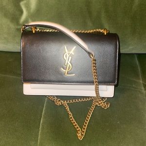 Small Black & White “YSL” Shoulder Bag
